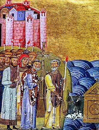 Miniature of Saints Cyril and Methodius, missionaries to the Slavs, from the Menologion of Basil II, c. 11th century