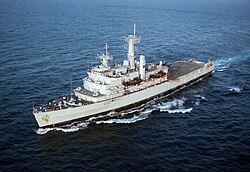 HMS Fearless, on which Jones saw active service during the Falklands War