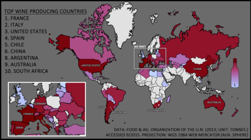 A colour-coded map of 2013 global wine production