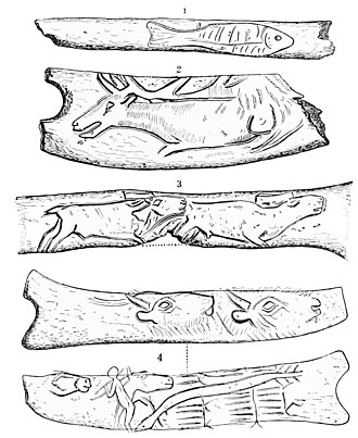 Engraved images of animals on antler