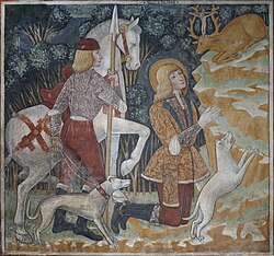Vision of Saint Eustace, fresco at Oratorio di Santa Maria, Garbagna Nov. (Italy), late 15th century