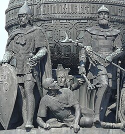 Volos (also called Veles) in the background of the Millennium of Russia Monument