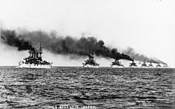 The Great White Fleet demonstrating U.S. naval power in 1907; it was proof that the U.S. Navy had blue-water capability.