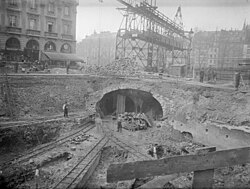 Cut-and-cover construction at Saint-Michel on Paris Metro Line 4 (c. 1910)