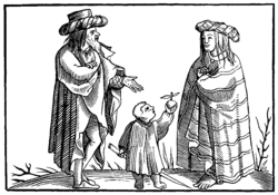 Münster, Sebastian (1552), "A Gipsy Family", The Cosmographia (facsimile of a woodcut), Basle