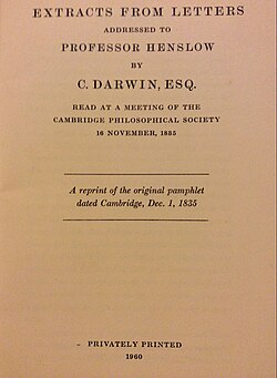 The front page of the 1960 reprint of Extracts from Letters to Henslow.