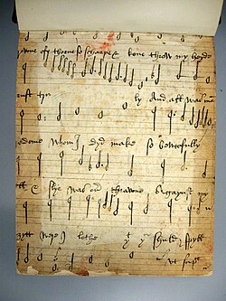 Recto of a 16th-century music manuscript found in the front pastedown of Drexel 4180, a manuscript in the Music Division of the New York Public Library