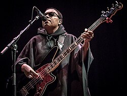 Me'shell Ndegeocello playing electric bass