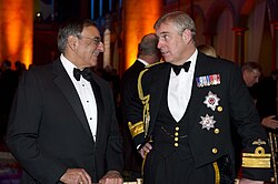 With the US secretary of defence Leon Panetta commemorating the 100th anniversary of Naval Aviation at the National Building Museum in 2011