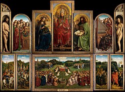 The Ghent Altarpiece: The Adoration of the Mystic Lamb (interior view), painted 1432 by van Eyck