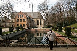 Fish pond of the La Cambre Abbey in Brussels, Belgium