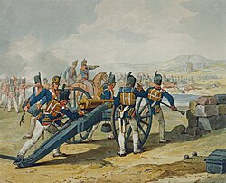 Royal Artillery troops attacking French cavalry in 1813