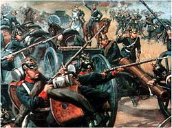 Prussian artillery at the Battle of Langensalza. Oil painting by Georg von Boddien.