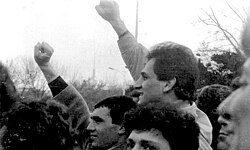 Armenians demonstrating for the unification of the republic with Nagorno-Karabakh at Opera Square in Yerevan in the summer of 1988