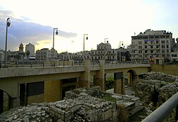 The remains of the old walls at the entrance to Bab Al-Faraj