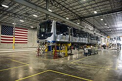 A new Metrorail car at a press event at the Hitachi Rail facility in Medley (2016)