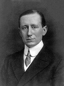 Guglielmo Marconi, inventor and electrical engineer, known for his creation of a practical radio wave-based wireless telegraph system.[343] This led to Marconi being credited as the inventor of radio,[344] and he won the 1909 Nobel Prize in Physics "in recognition of their contributions to the development of wireless telegraphy".[345][346][347]