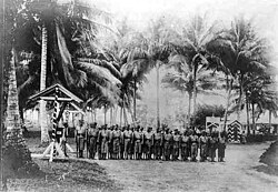 Recruits from the local population (here probably Tolai, from East New Britain) during a drill
