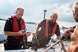 Swedish coast guards conducting an alcohol test
