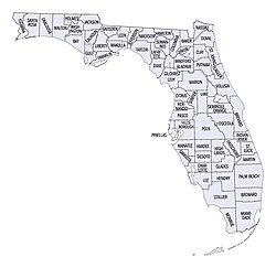 A map of Florida's 67 counties