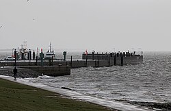 Storm surge of the North Sea on February 9, 2014, as seen on the South Beach (Südstrand) in Wilhelmshaven, Germany.