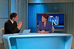 Former President Dilma Rousseff at Jornal Nacional news program. Rede Globo is the world's second-largest commercial television network.[516]