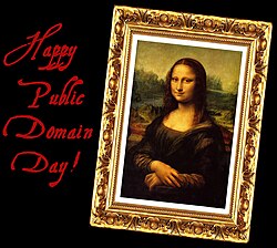 Visual created for Public Domain Day. Features Leonardo da Vinci's Mona Lisa, as it is famously part of the public domain