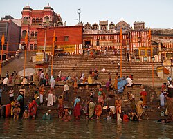 Kedar Ghat, a bathing place for pilgrims on the Ganges at Varanasi