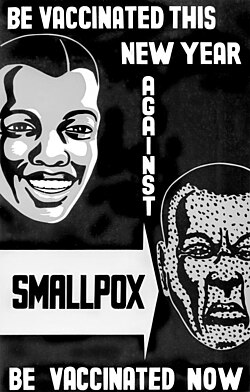 Poster from before the 1979 eradication of smallpox, promoting vaccination
