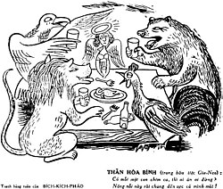 Caricature in a periodical criticizing the division of Vietnam by foreign powers at Geneva