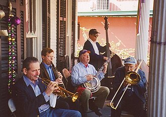 A traditionalist jazz band plays at a party in New Orleans in 2005.