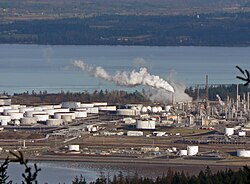 Storage tanks and towers at Shell Puget Sound Refinery (Shell Oil Company), Anacortes, Washington