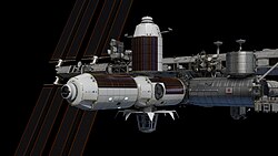 Early rendering of the Axiom Orbital Segment, made prior to assembly plan changes, with now only one module, the Payload Power Thermal Module (PPTM), being planned to dock with the ISS