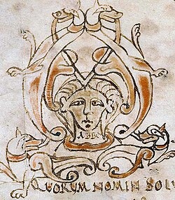 Stylized depiction of Abbo in a manuscript of Aristotle's Categories and Abbo's De syllogismis hypotheticis (Fleury, c. 962–986, folio 62)