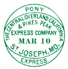 Pony Express compound oval Postmark, one of many types found on the covers of Pony Express mail
