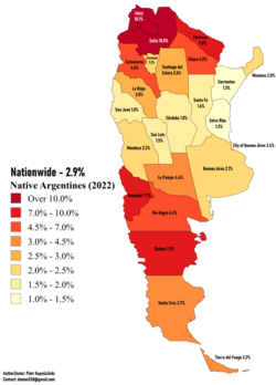 Distribution of Native Argentines by province according to the 2022 census
