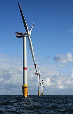Thorntonbank Wind Farm, using REpower 5M 5 MW turbines in the North Sea off the coast of Belgium
