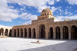 The Great Mosque of Kairouan in Tunisia, founded by Arab general Uqba ibn Nafi in 670, one of the oldest and most notable mosques in North Africa[55]