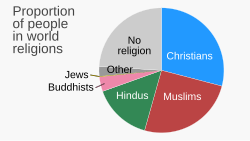 Global percentage of adherents by religion. Jews make up about 0.2% of the world's population.[135]