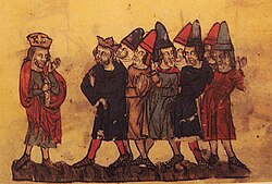 Hethum II (left) parting from Ghazan and his Mongols in 1303 (History of the Tatars)[3]