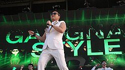 South Korean K-pop rapper Psy performing "Gangnam Style" in Sydney in 2013