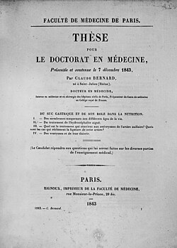 Cover of the thesis presented by Claude Bernard to obtain his Doctor of Medicine degree (1843)