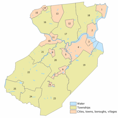 Index map of County municipalities (see map key index in table below)