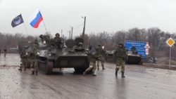Russian troops in Novoaidar. The settlement was captured on 3 March 2022.