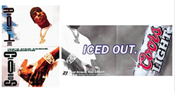 Mannion's photo of Garnett as it originally appeared (left), and the Coors "comp board", similar to the final billboard used