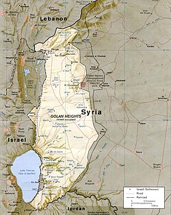 Map of the Golan Heights as of 1989, illustrating the location of Quneitra and the surrounding area.