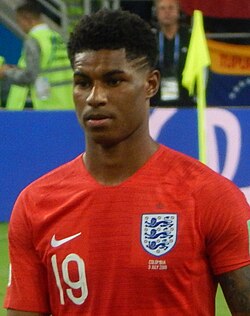 Rashford playing for England at the 2018 FIFA World Cup