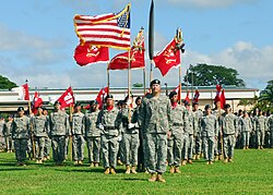 The 130th Engineer Brigade, its subordinate units and their colours.