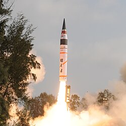An Agni-V during its first flight test in April 2012.