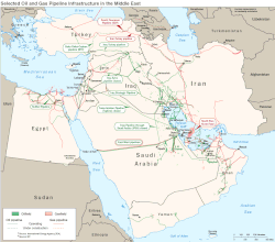 Map of oil and gas pipelines in the Middle-East